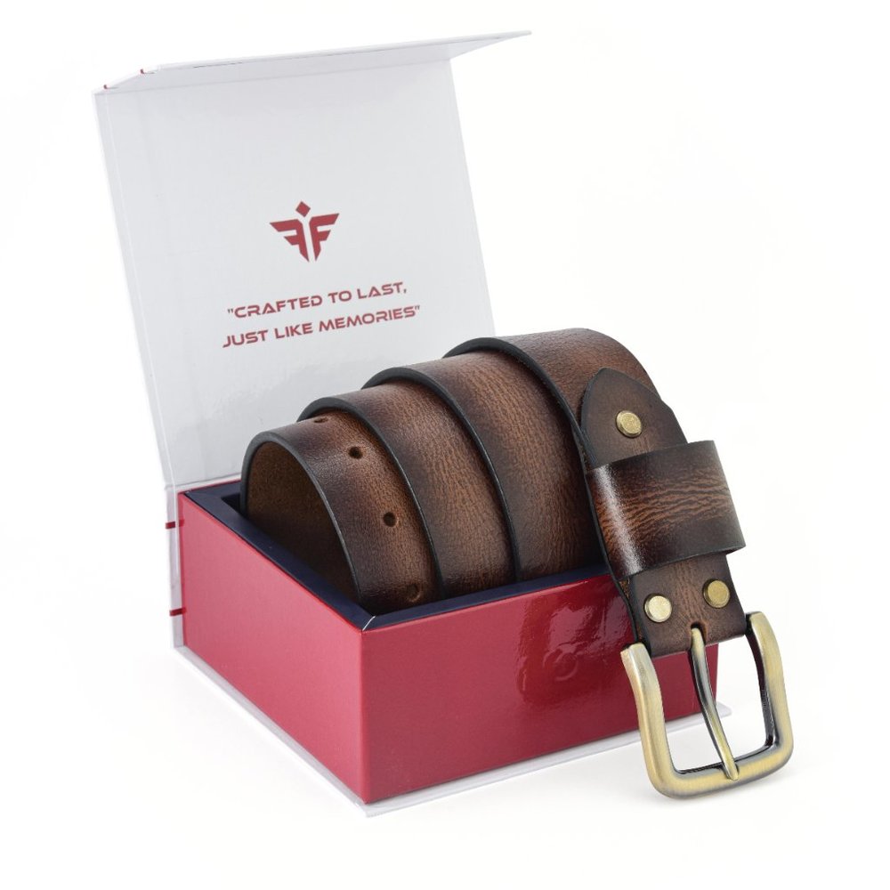 Mocha Brown Oil Waxed Premium Buffalo Leather Belt - Personalized Gift For Him - Picture 4 of 15